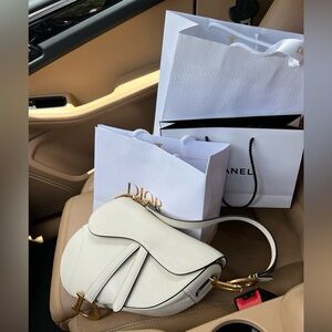 Dior White Saddle Shoulder Bag